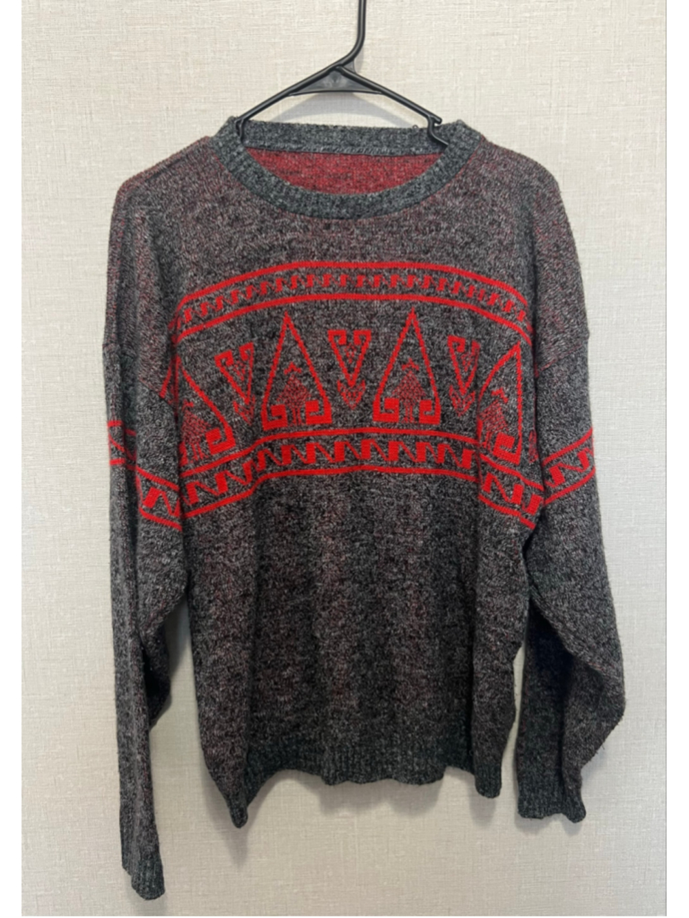 Vintage Red And Grey Geometric Southeastern Oversized Pullover Knit Sweater